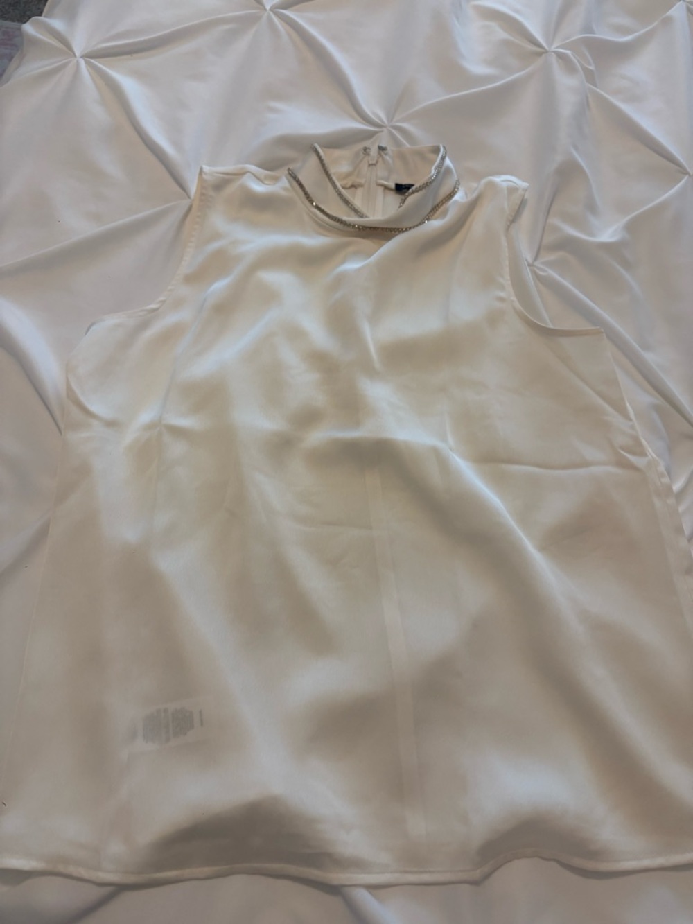 Ann Taylor Ivory Beaded Neckline Top